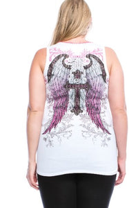 Cross and Wing Tank Top -White