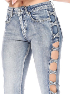 NEW Rhinestone Cut-out Jeans