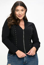 Load image into Gallery viewer, Black Lace Up Front Long-sleeved Jacket - S thru 3xl