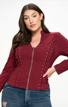 Load image into Gallery viewer, Burgundy Lace Up Front Long-sleeved Jacket - S thru 3xl
