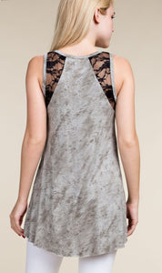 Motorcycle Tank Top with Stone and Lace Detail Plus Sizes