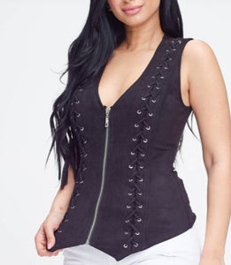 Sleek Black Suede Braided  Vest