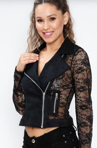 Suede Black Lace Long-sleeved Jacket
