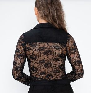 Suede Black Lace Long-sleeved Jacket