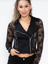 Load image into Gallery viewer, Suede Black Lace Long-sleeved Jacket