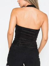 Load image into Gallery viewer, Black Embordered  Microsuede Halter