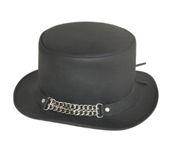 Leather Top Hat With Chain Detail