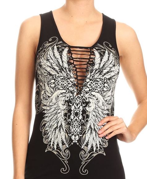 Elegant Scroll Cross Wing with a twist Lace Top - Black or White