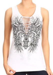 Elegant Scroll Cross Wing with a twist Lace Top - Black or White