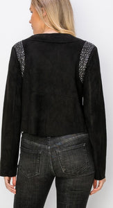 Rhinestone Fringe Suede Jacket Black