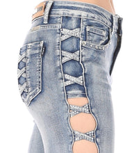 Load image into Gallery viewer, NEW Rhinestone Cut-out Jeans