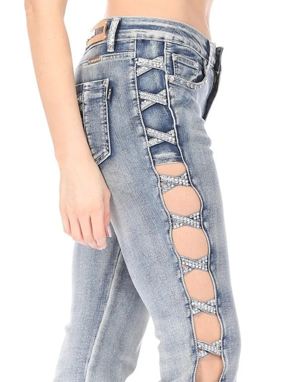Kiwi Cut Me Out Bling Jeans - Denim S