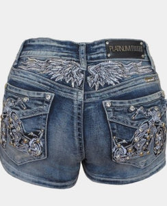 New Motorcycle and Wing Rhinestone Shorts