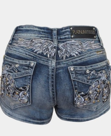 New Motorcycle and Wing Rhinestone Shorts