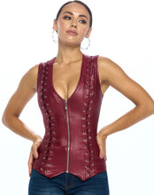 Load image into Gallery viewer, Burgundy Braided  Vest Wet Look