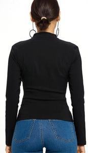 Black Lace Up Front Long-sleeved Jacket - S thru 3xl