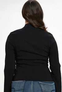 Black Lace Up Front Long-sleeved Jacket - S thru 3xl