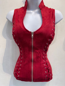 NEW Red Suede Braided  Vest