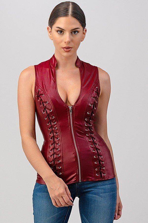 NEW Red Braided  Vest Wet Look
