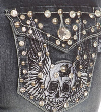 Load image into Gallery viewer, Rockin&#39; Rhinestone Skull Jeans